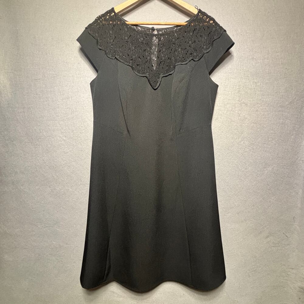 Lovely Adrianna Papell Dress 14W Black Lace Flare Formal Elegant‎ Romantic
